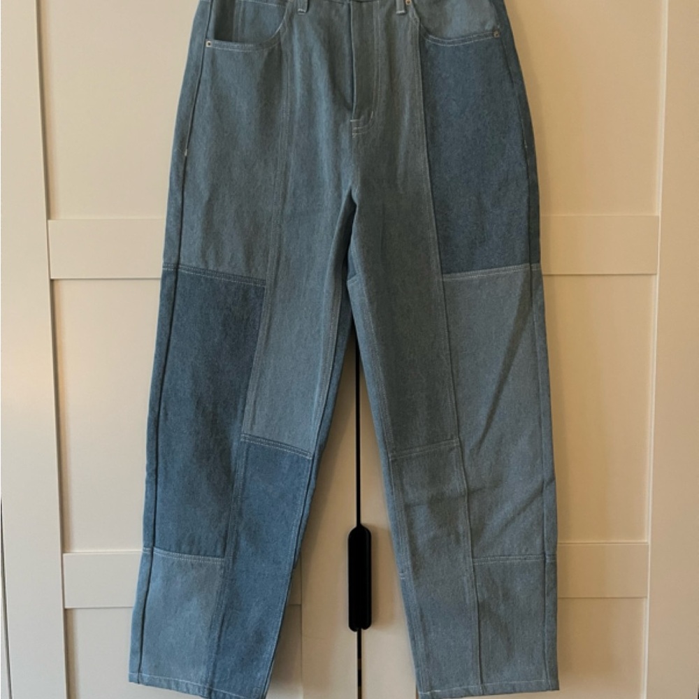 Simons Women's Straight Leg Jeans - Blue Patchwork